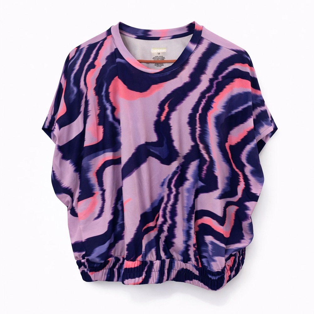 Tek Gear Women’s Active Short Sleeve Top | Purple Pink Abstract Print | 1X